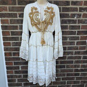 Palak Free Size White Gold Tassels Boho Embellished Dress Sequin